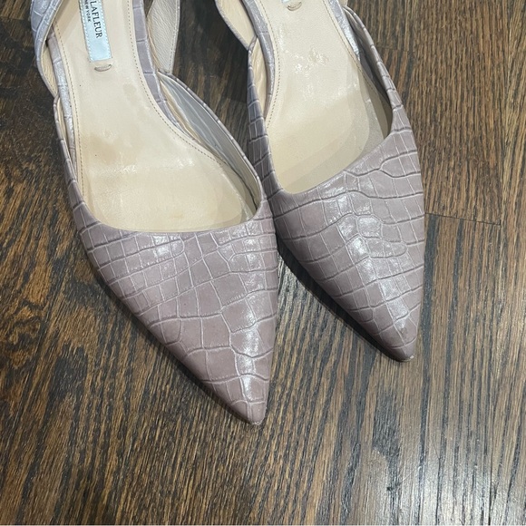MM LAFLEUR Irene Rosy Taupe Croc Embossed Leather Slingback Block Heels - Picture 11 of 13